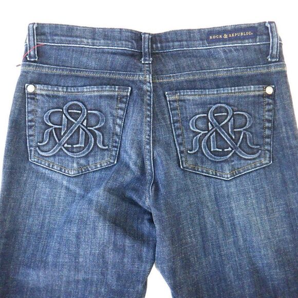 Rock and Republic embossed design dark blue jeans Sz8M - Picture 2 of 4